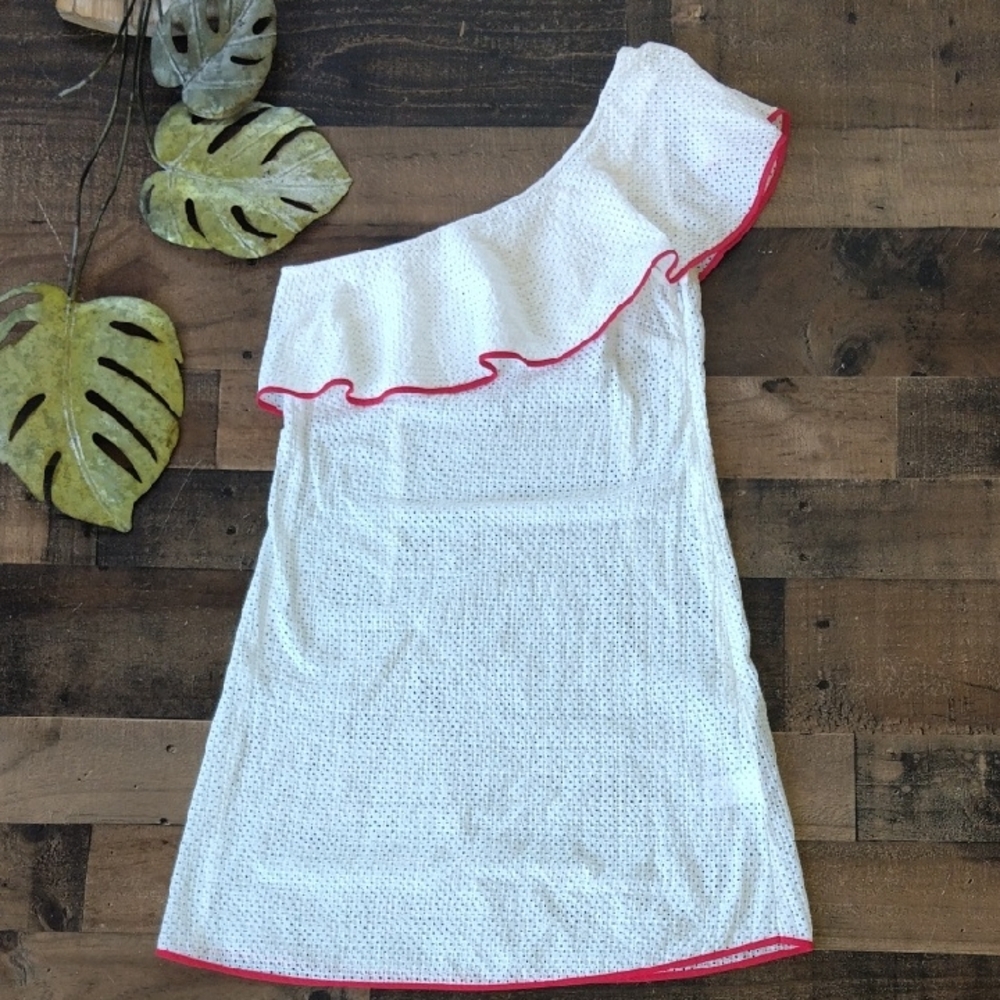 Marysia Swim One-Shoulder White Dress with Red Trim Size Small